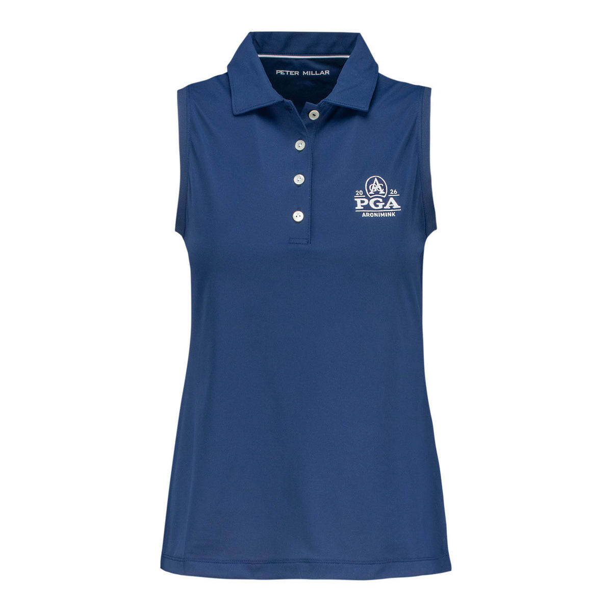 PETER MILLAR 2026 PGA CHAMPIONSHIP WOMEN’S BANDED SPORT MESH SLEEVELESS POLO IN NAVY