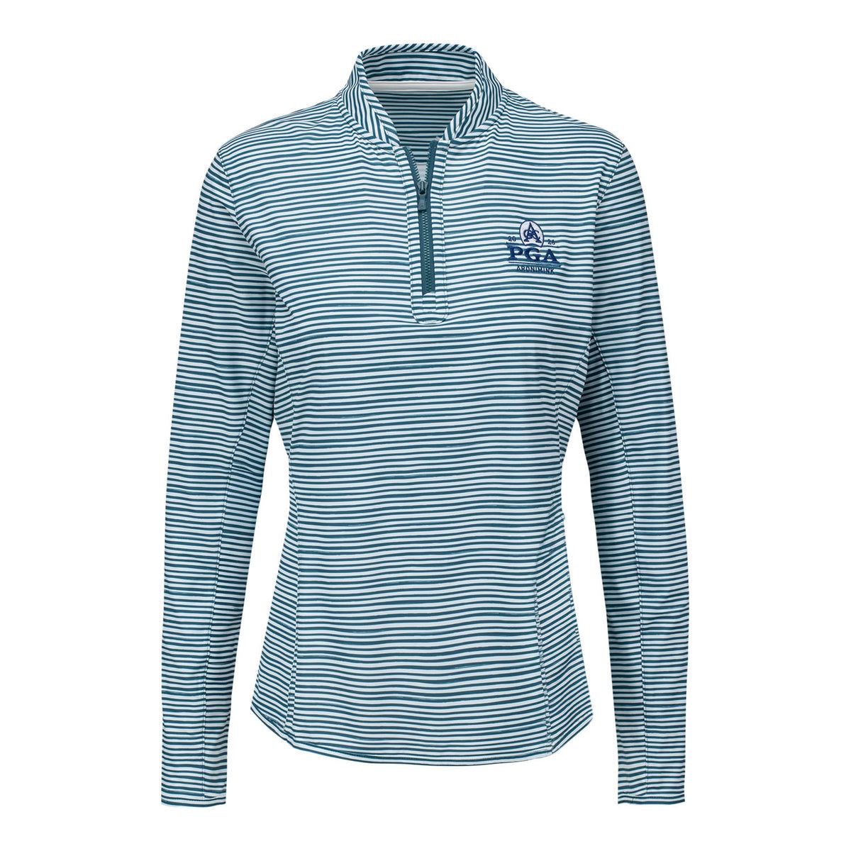 PETER MILLAR 2026 PGA CHAMPIONSHIP LADIES STRIPED QUARTER ZIP SUN SHIRT IN DEEP JADE