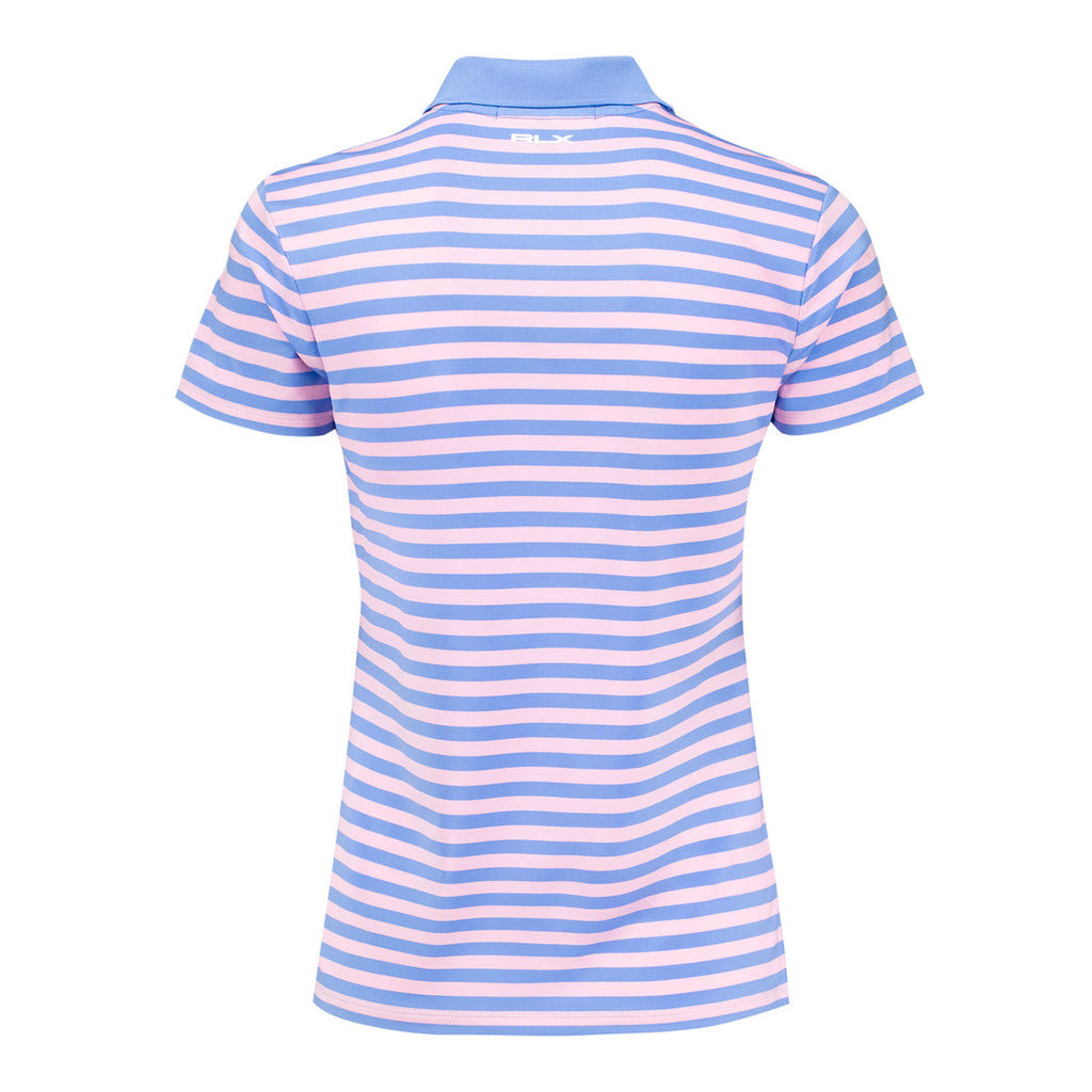 RALPH LAUREN 2026 PGA CHAMPIONSHIP WOMEN’S LIGHTWEIGHT AIRFLOW 4-SNAP PLACKET STRIPE POLO IN BLUE MIST AND LIGHT PINK