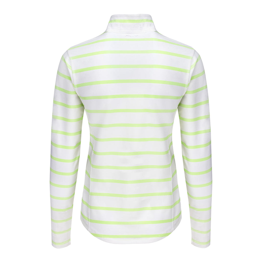 RALPH LAUREN 2026 PGA CHAMPIONSHIP WOMEN’S AIRFLOW QUARTER ZIP STRIPED MOCKNECK PULLOVER IN CERAMIC WHITE AND LIGHT LIME