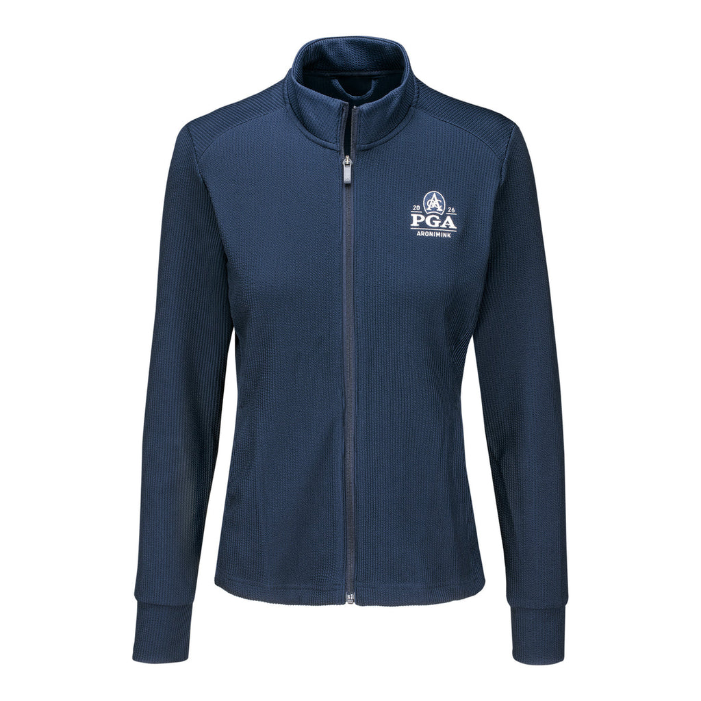 ADIDAS 2026 PGA CHAMPIONSHIP WOMEN’S PERFORMANCE TEXTURE FULL ZIP JACKET IN COLLEGIATE NAVY