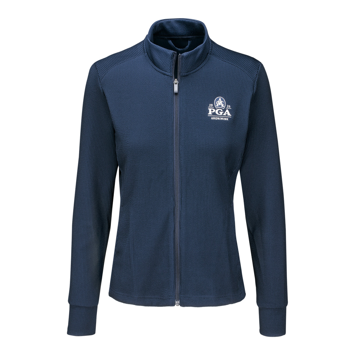 ADIDAS 2026 PGA CHAMPIONSHIP WOMEN’S PERFORMANCE TEXTURE FULL ZIP JACKET IN COLLEGIATE NAVY