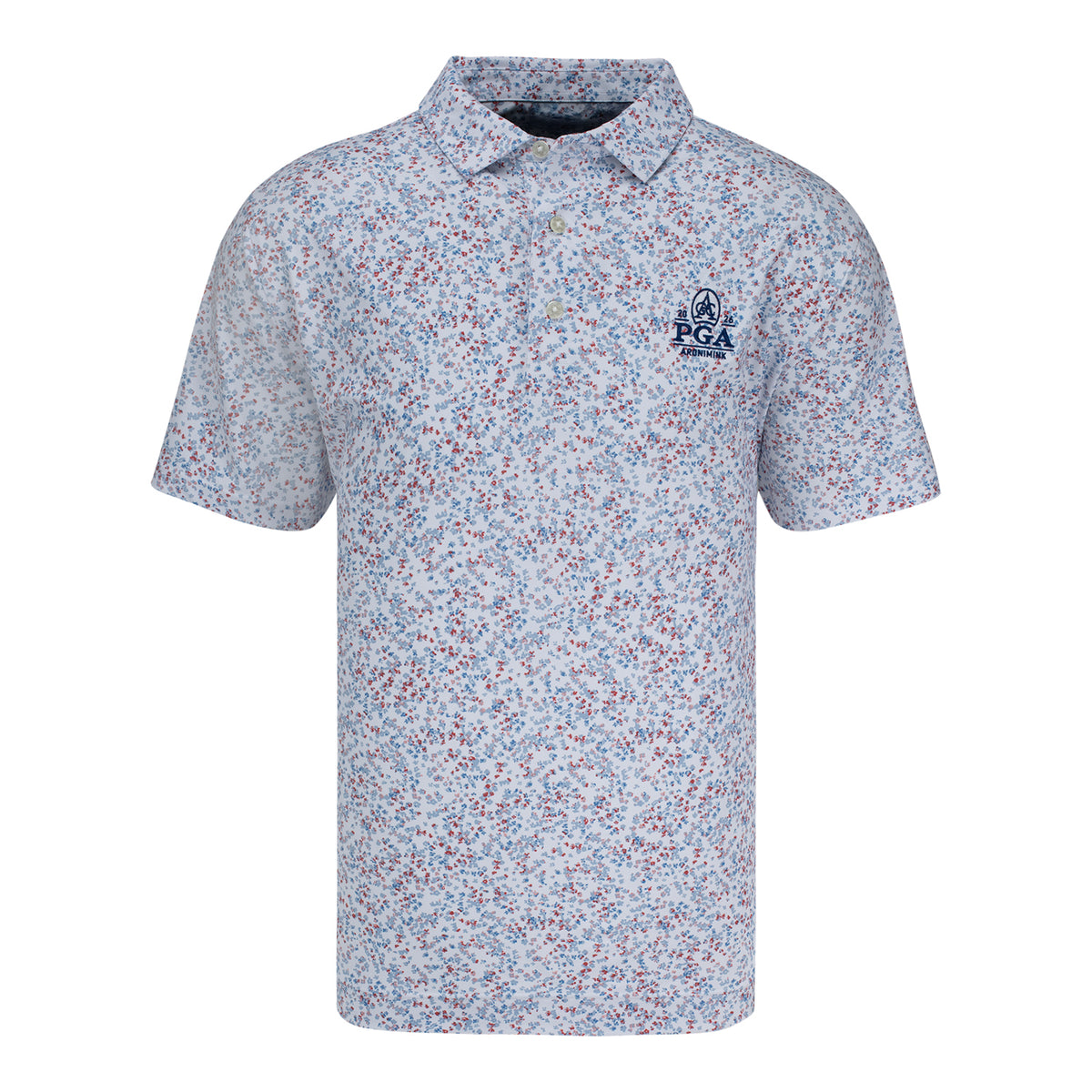 FOOTJOY 2026 PGA CHAMPIONSHIP WATER COLOR FLORAL PIQUE POLO IN WHITE, BLUE, AND TUCKET RED - PAG