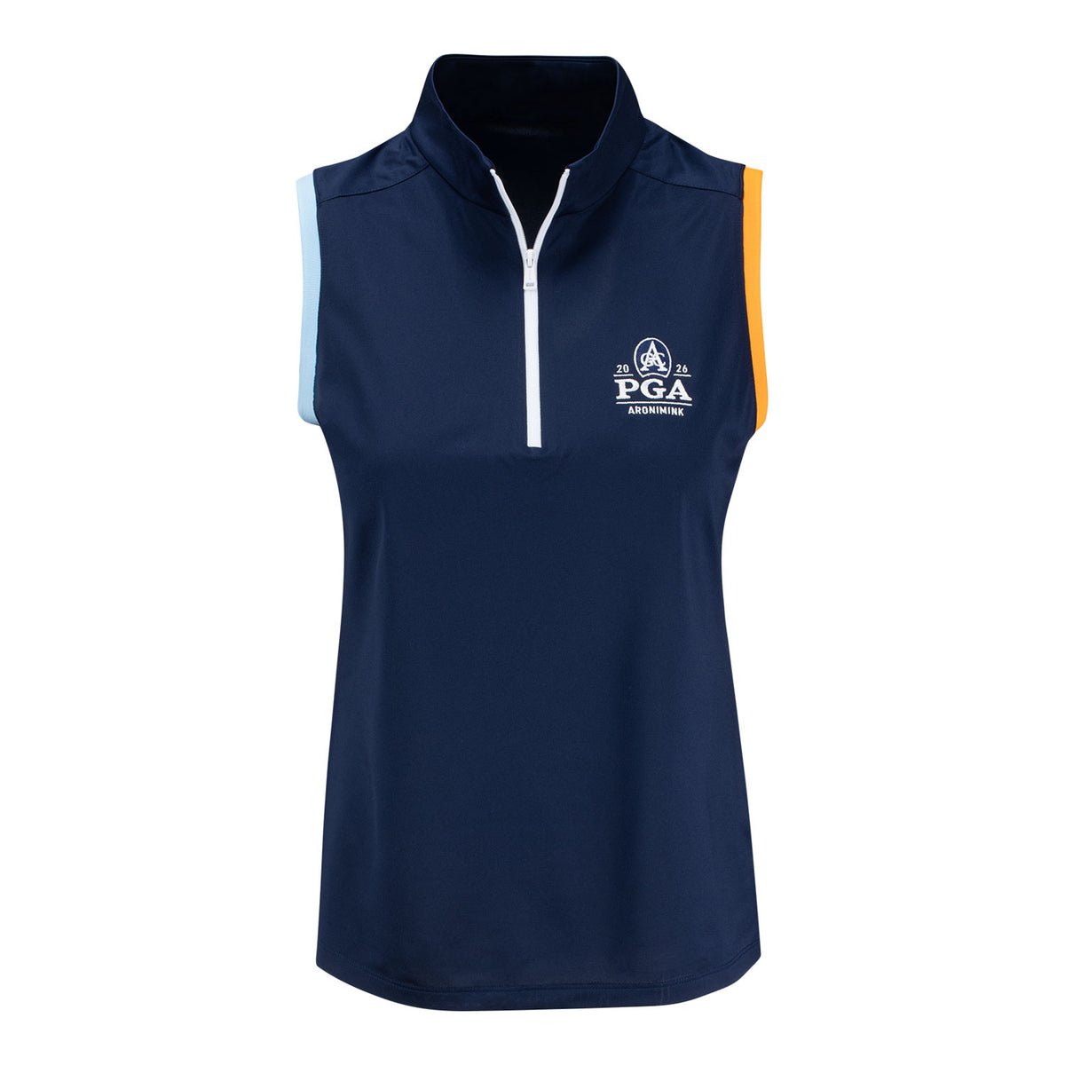 RALPH LAUREN 2026 PGA CHAMPIONSHIP WOMEN’S TRICOLOR SLEEVELESS POLO IN NAVY - PAG