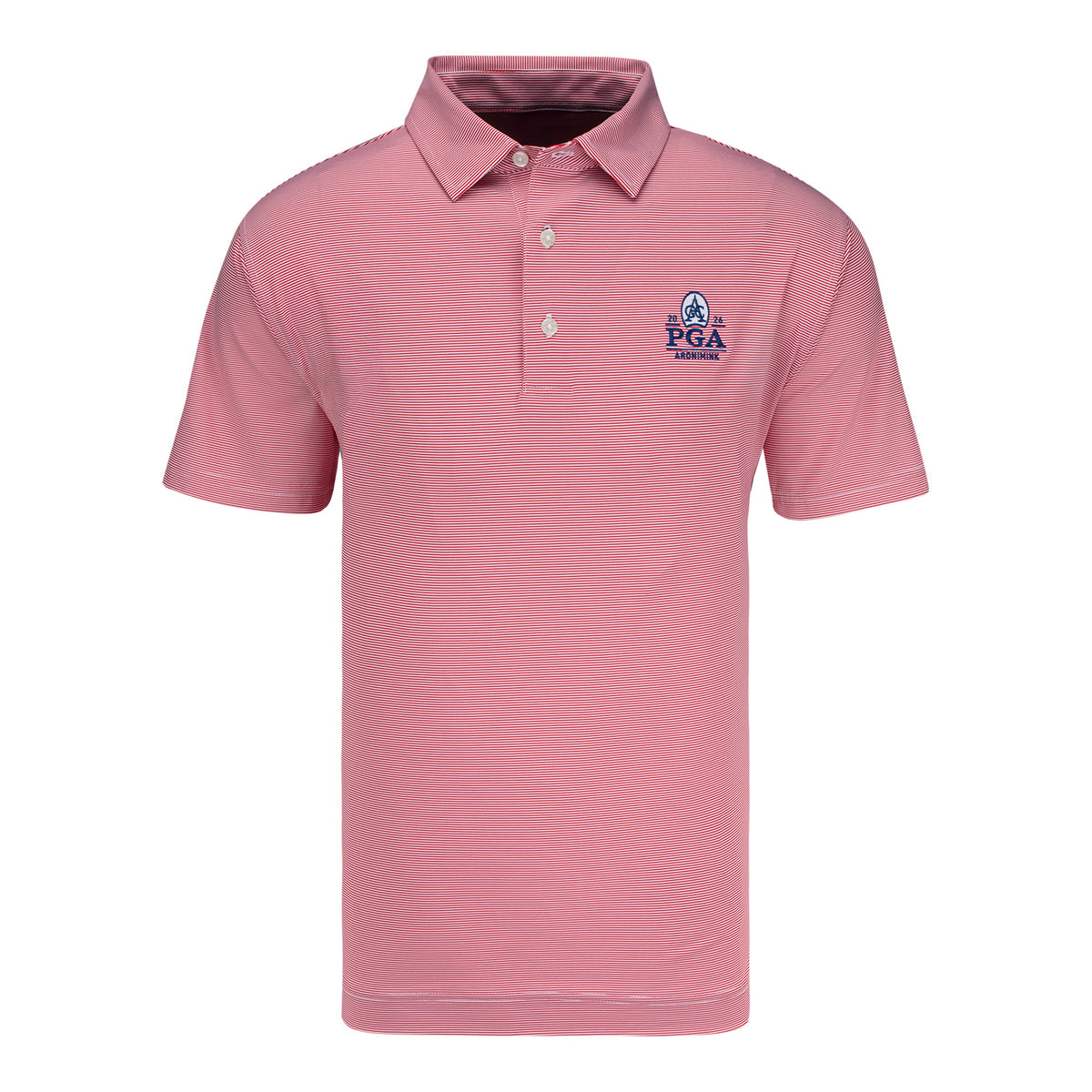 FOOTJOY 2026 PGA CHAMPIONSHIP MICROFEEDER STRIPE POLO IN RED AND WHITE - PAG