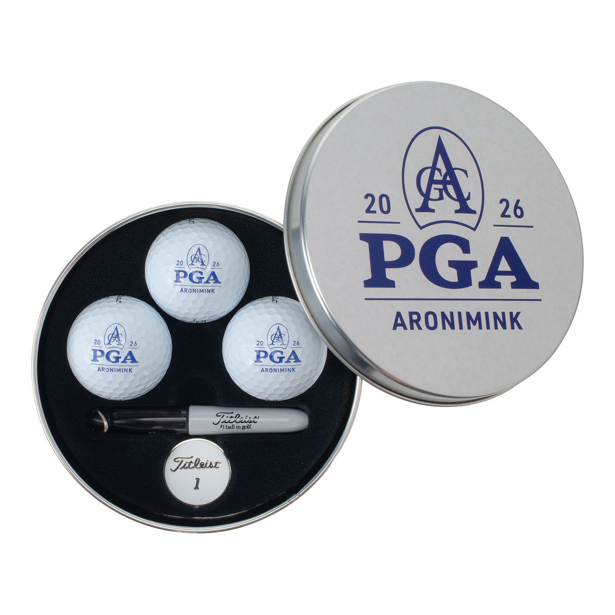 TITLEIST 2026 PGA CHAMPIONSHIP TIN 3PK WITH CUSTOM LID - PAG